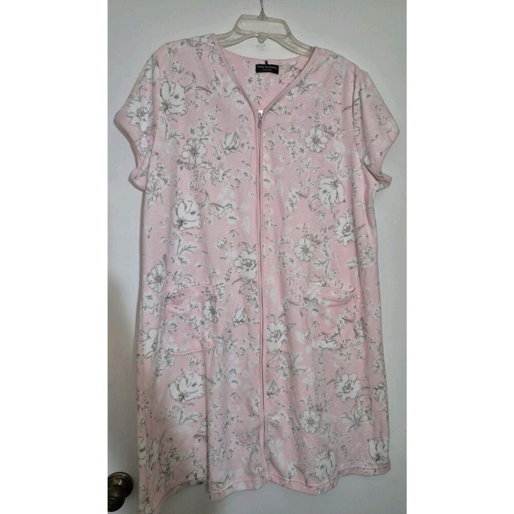 💥 Miss Elaine XL Lounge Robe Pink Floral Zip Front 2 Pockets Soft Sleep Ð1